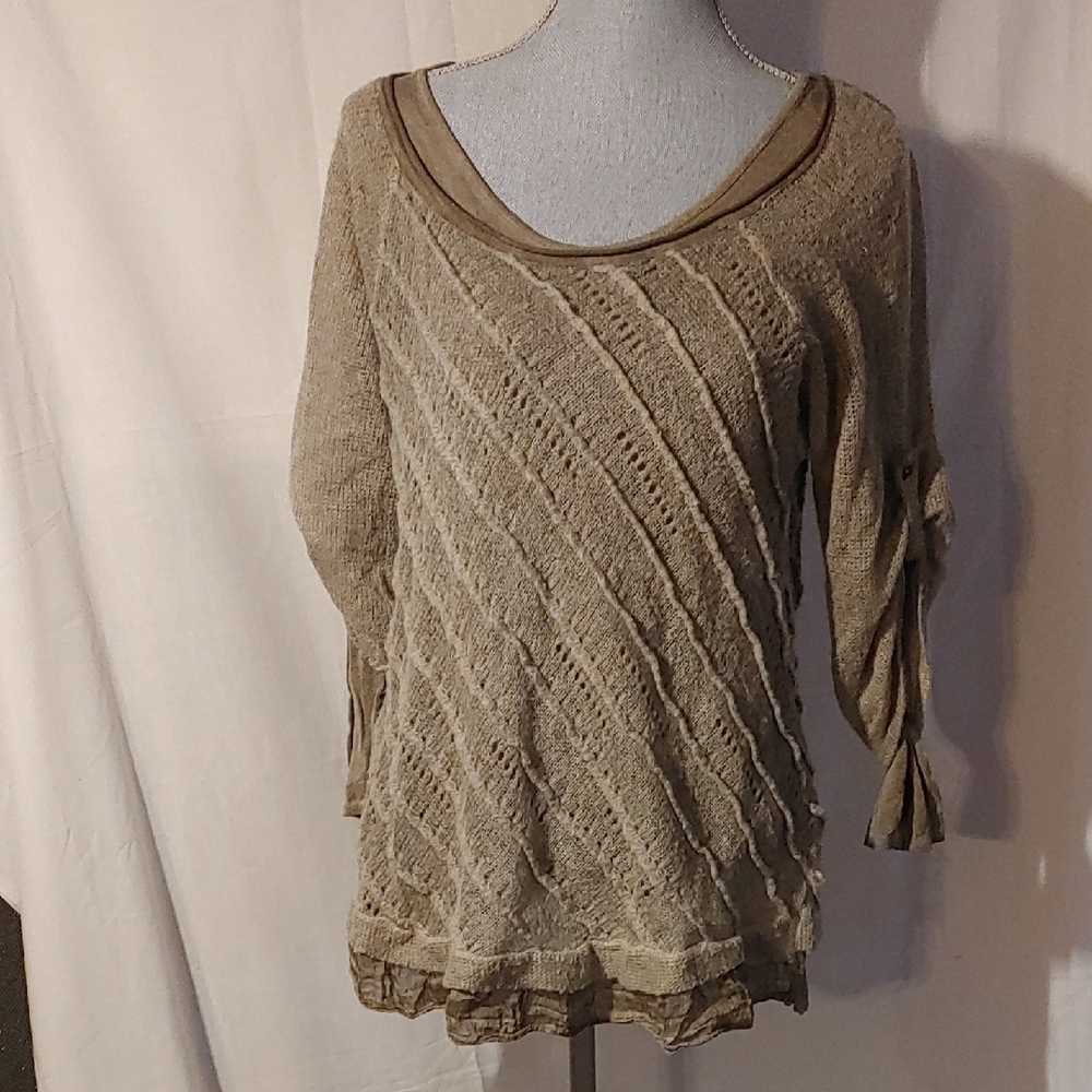 Made In Italy Elegant Layered Tan Women's Top